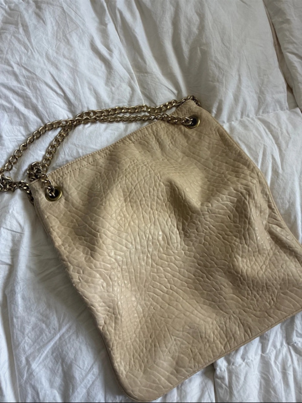 BCBGeneration Beige Textured Leather Chain-Handle Shoulder Bag